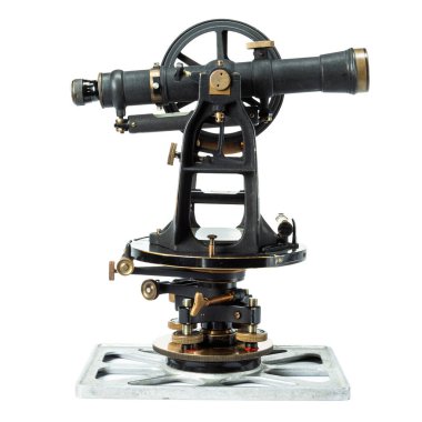 old american geodetic instrument theodolite in retro style isolate on white background.