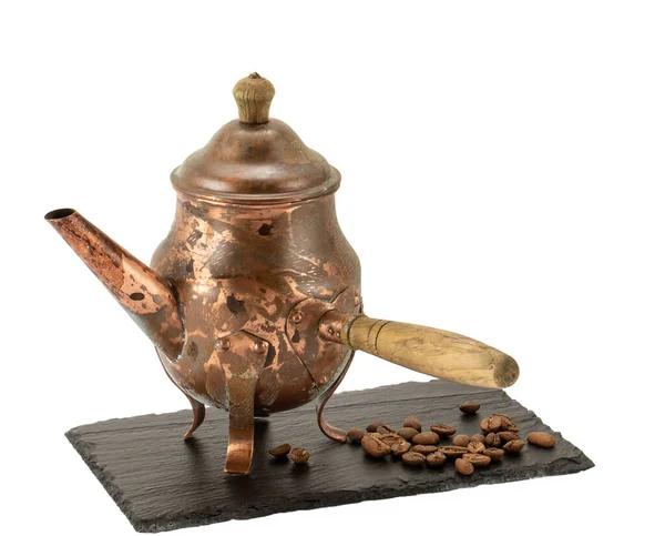 Old Copper Coffee Pot Isolate White Background — Stock Photo, Image