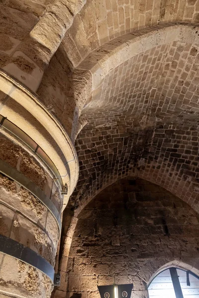 Acre Israel Junho 2021 Reconstruída Grande Sala Jantar Pedra Fortaleza — Fotografia de Stock