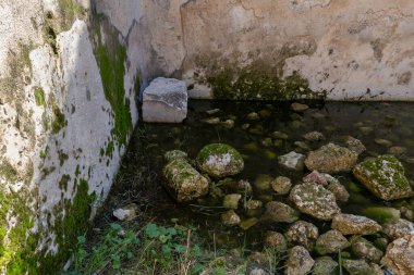 Well-preserved remains of the ritual Jewish bath for bathing - mikveh, in the ruins of the outer part of the palace of King Herod,in the Judean Desert, in Israel clipart