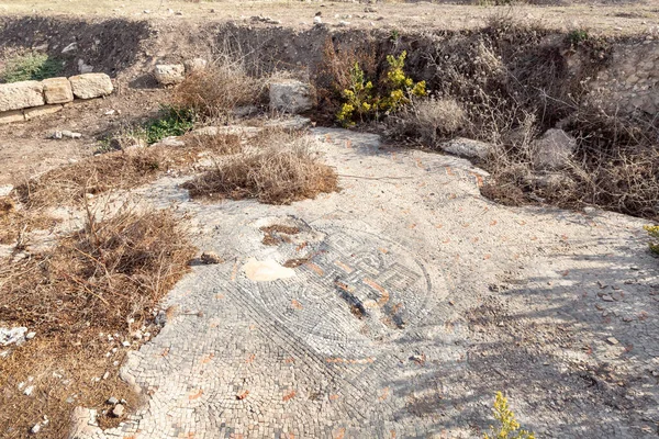 Remains Ancient Mosaic 6Th Century Orthodox Church Tel Shikmona Shores — Stock Photo, Image