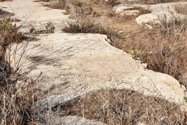 Remains Ancient Mosaic 6Th Century Orthodox Church Tel Shikmona Shores — Stock Photo, Image