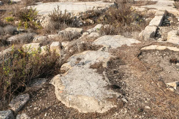 Remains Ancient Mosaic 6Th Century Orthodox Church Tel Shikmona Shores — Stock Photo, Image