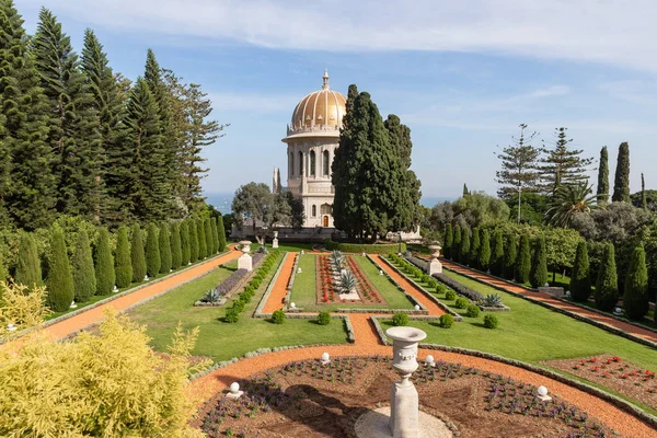 Haifa Israel Noviembre 2021 Vista Desde Jardín Decorativo Bahai Hasta —  Fotos de Stock