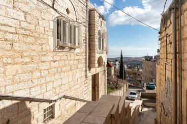 Bethlehem, Israel, December 25, 2021 : View from Star Street to adjacent streets and suburbs in Bethlehem in the Palestinian Authority, Israel