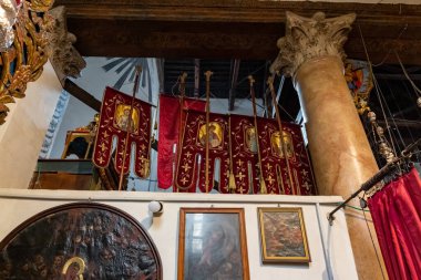 Bethlehem, Israel, December 25, 2021 : The side hall of the Church of Nativity in Bethlehem in the Palestinian Authority, Israel