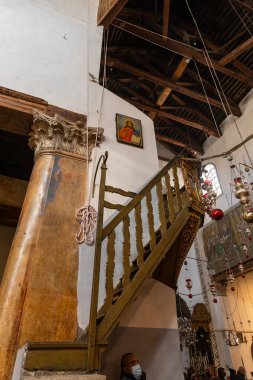 Bethlehem, Israel, December 25, 2021 : The interior of the main hall of the Church of Nativity in Bethlehem in the Palestinian Authority, Israel
