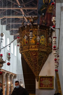 Bethlehem, Israel, December 25, 2021 : The side hall of the Church of Nativity in Bethlehem in the Palestinian Authority, Israel