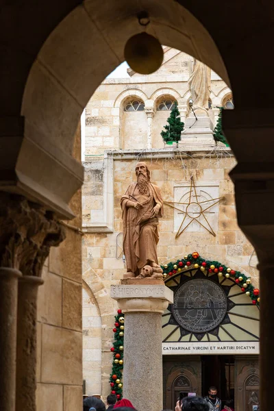Bethlehem Israel December 2021 Statue Saint Jerome Front Entrance Chapel — 图库照片