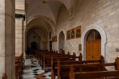 Beytüllahim, İsrail, 25 Aralık 2021: Saint Catherine Kilisesi 'nin yan salonu, İsrail' in Filistin Yönetimi 'nde Beytüllahim' deki İsa 'nın Doğumu Kilisesi' ne yakın.