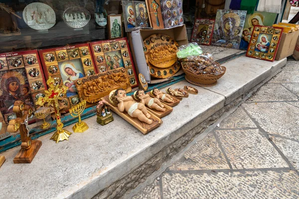 Bethlehem Israel Dezember 2021 Religiöse Souvenirs Werden Souvenirladen Der Straße — Stockfoto