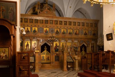 Beytüllahim, İsrail, 25 Aralık 2021: Beytüllahim 'deki St. Nicolas Rum Ortodoks Kilisesi, İsrail' in Beytüllahim banliyösü, İsrail