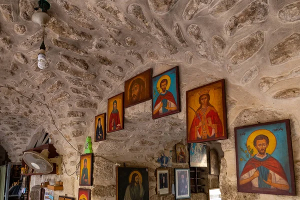 Jericho Israel December 2021 Icons Hang Walls Courtyard Monastery Deir — Stock Photo, Image