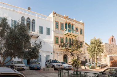 Nasıra, İsrail, 12 Şubat 2022: Eski yapı binaları - HaSofer Evi - Kuzey İsrail, Nasıra 'nın eski bölümünde