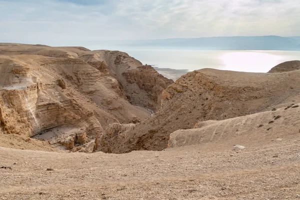 View Mountain Tamarim Stream Israeli Side Dead Sea Sunrise Dead — Foto de Stock