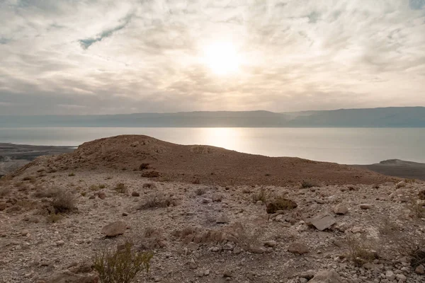 View Mountain Tamarim Stream Israeli Side Dead Sea Sunrise Dead — стоковое фото