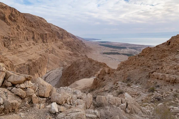 Vista Uma Montanha Perto Rio Tamarim Lado Israelense Mar Morto — Fotografia de Stock