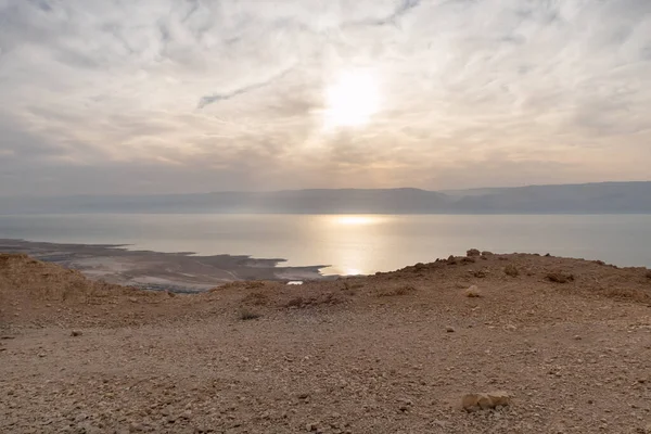 View Mountain Tamarim Stream Israeli Side Dead Sea Sunrise Dead — 스톡 사진