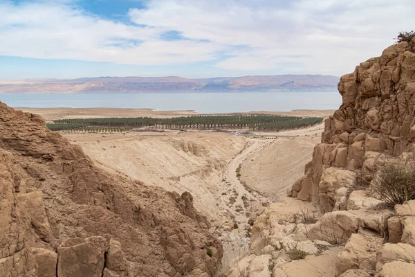 View Mountain Tamarim Stream Israeli Side Dead Sea Mountains Jordan — стоковое фото