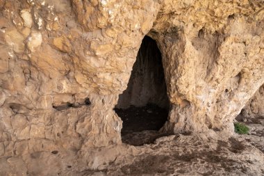 The remains of the buildings of the ancient settlement on Mount Arbel, located on the coast of Lake Kinneret - the Sea of Galilee, near the city of Tiberias, in northern Israel