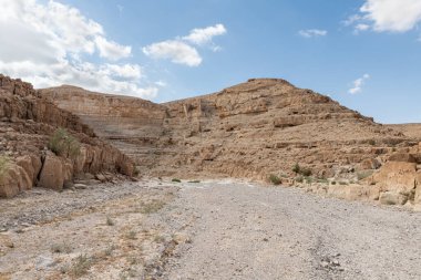 Kuru nehir yatağı Khatsatson deresinin yakınındaki taştan çölden geçiyor, İsrail 'deki Kudüs yakınlarında, Ölü Deniz' in İsrail tarafında.