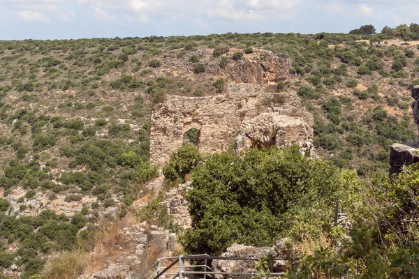 Ruins Monfort Fortress Located High Hill Overgrown Forest Far Shlomi —  Fotos de Stock