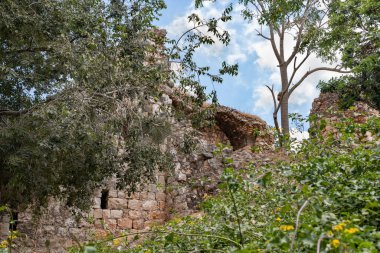 Kuzey İsrail 'deki Kibbutz Yehiam' daki Yehiam Haçlı Kalesi 'nin iyi korunmuş kalıntıları.