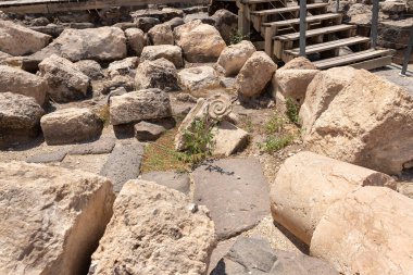 Beit Shean, Israel, August 06, 2022 : Partially restored ruins of one of the cities of the Decapolis - the ancient Hellenistic city of Scythopolis near Beit Shean city in northern Israel