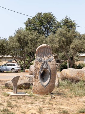 Haifa, Israel, August 20, 2022 : Stone exhibit in the Dagan Shklovsky Sculpture Park - Psalm Garden, in Ein Carmel, northern Israel