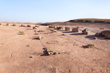 Stone sculptures made by tourists in the stone Judean desert in southern Israel