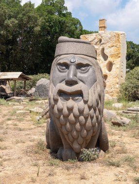Haifa, Israel, August 20, 2022 : Stone exhibit in the Dagan Shklovsky Sculpture Park - Psalm Garden, in Ein Carmel, northern Israel