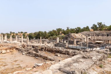 Beit Shean, Israel, August 06, 2022 : Partially restored ruins of one of the cities of the Decapolis - the ancient Hellenistic city of Scythopolis near Beit Shean city in northern Israel