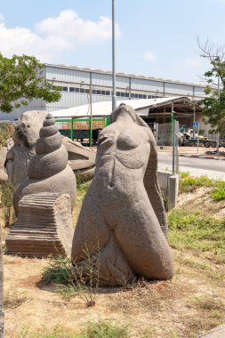 Haifa, Israel, August 20, 2022 : Stone exhibit in the Dagan Shklovsky Sculpture Park - Psalm Garden, in Ein Carmel, northern Israel
