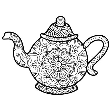 Kahve ya da çay fincanı karalama stili boyama sayfaları.