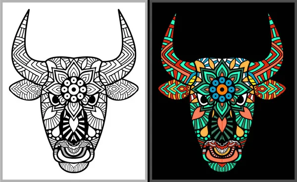 Tête Taureau Coloré Gribouille Arts Coloriage Bull — Image vectorielle