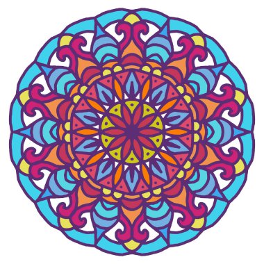 Renkli Mandala arka planı, dekoratif yuvarlak süsler. Alışılmadık bir çiçek şekli. Doğulu vektör, stres önleyici terapi kalıpları. Dokuma tasarımı ögeleri,