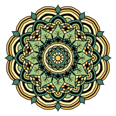 Renkli Mandala arka planı, dekoratif yuvarlak süsler. Alışılmadık bir çiçek şekli. Doğulu vektör, stres önleyici terapi kalıpları. Dokuma tasarımı ögeleri,