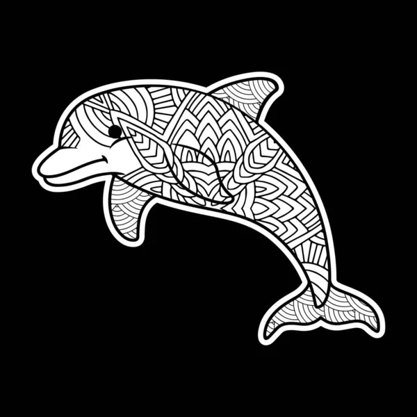 Dolphin Vintage Éléments Décoratifs Avec Mandalas Dauphin Dessiné Main Style — Image vectorielle