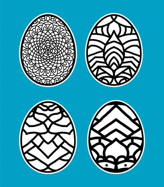 Telur Paskah Mengatur Gaya Corat Coret Happy Easter Hand Digambar - Stok Vektor