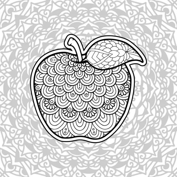 给成人的书页涂色 具有曼陀罗风格的观赏性水果 — 图库矢量图片
