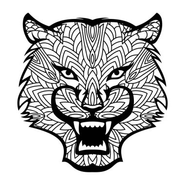 Kaplan kafası karalama süsü. Stylize edilmiş Kaplan yüzü