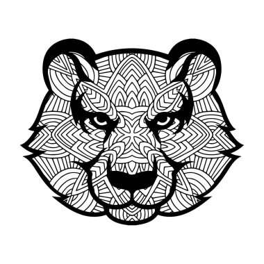 Kaplan kafası karalama süsü. Stylize edilmiş Kaplan yüzü