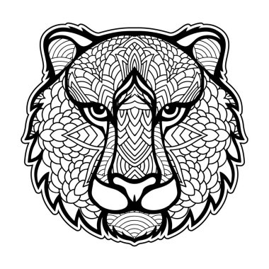 Kaplan kafası karalama süsü. Stylize edilmiş Kaplan yüzü