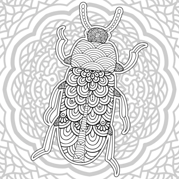 昆虫曼达拉着色页 减轻压力动物设计 — 图库矢量图片