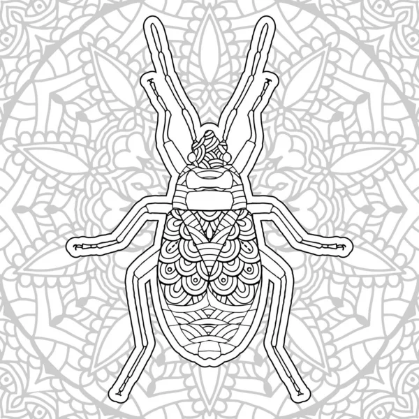 Böcek Mandala boyama putları. Stres Rahatlatıcı Hayvanlar Tasarımı.