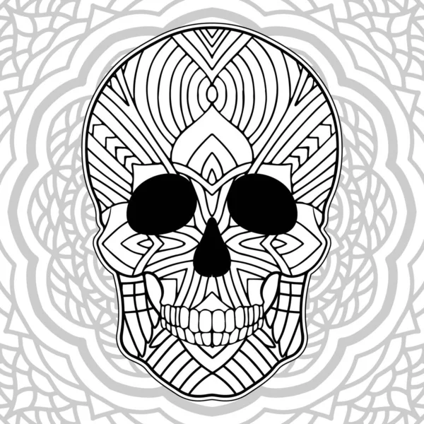 Jour Des Morts Coloriage Pour Adulte Illustration Vectorielle Crâne Sucre — Image vectorielle
