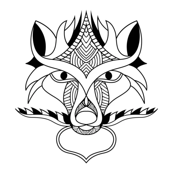 Wolf Illustration Tattoostil Netter Wolf Mit Mandala Umrisse Für Malbuch — Stockvektor