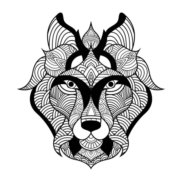 Tatouage Illustration Loup Loup Mignon Avec Mandala Contour Pour Livre — Image vectorielle