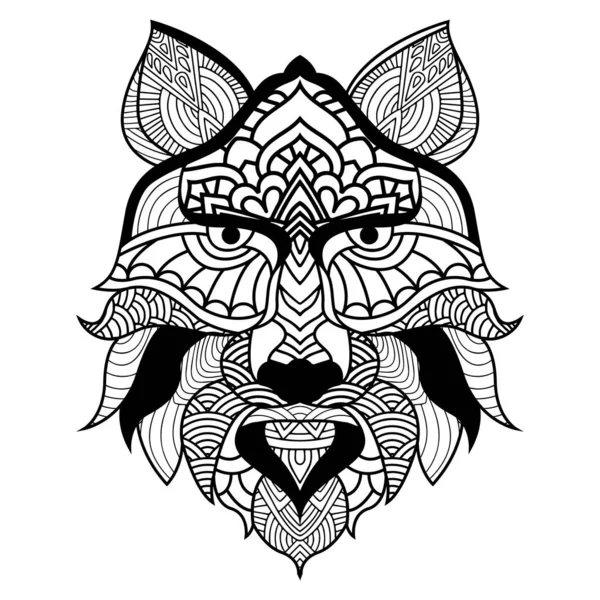 Wolf Illustration Tattoostil Netter Wolf Mit Mandala Umrisse Für Malbuch — Stockvektor