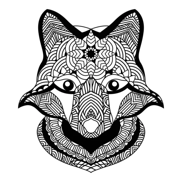 Wolf Illustration Tattoo Style Cute Wolf Mandala Outline Coloring Book — Stock Vector